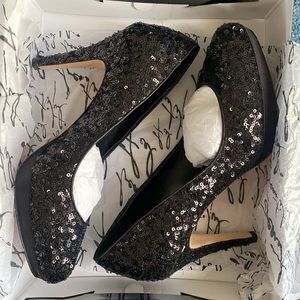 Whit House Black Market leather, sequined platform heels.  Dasher